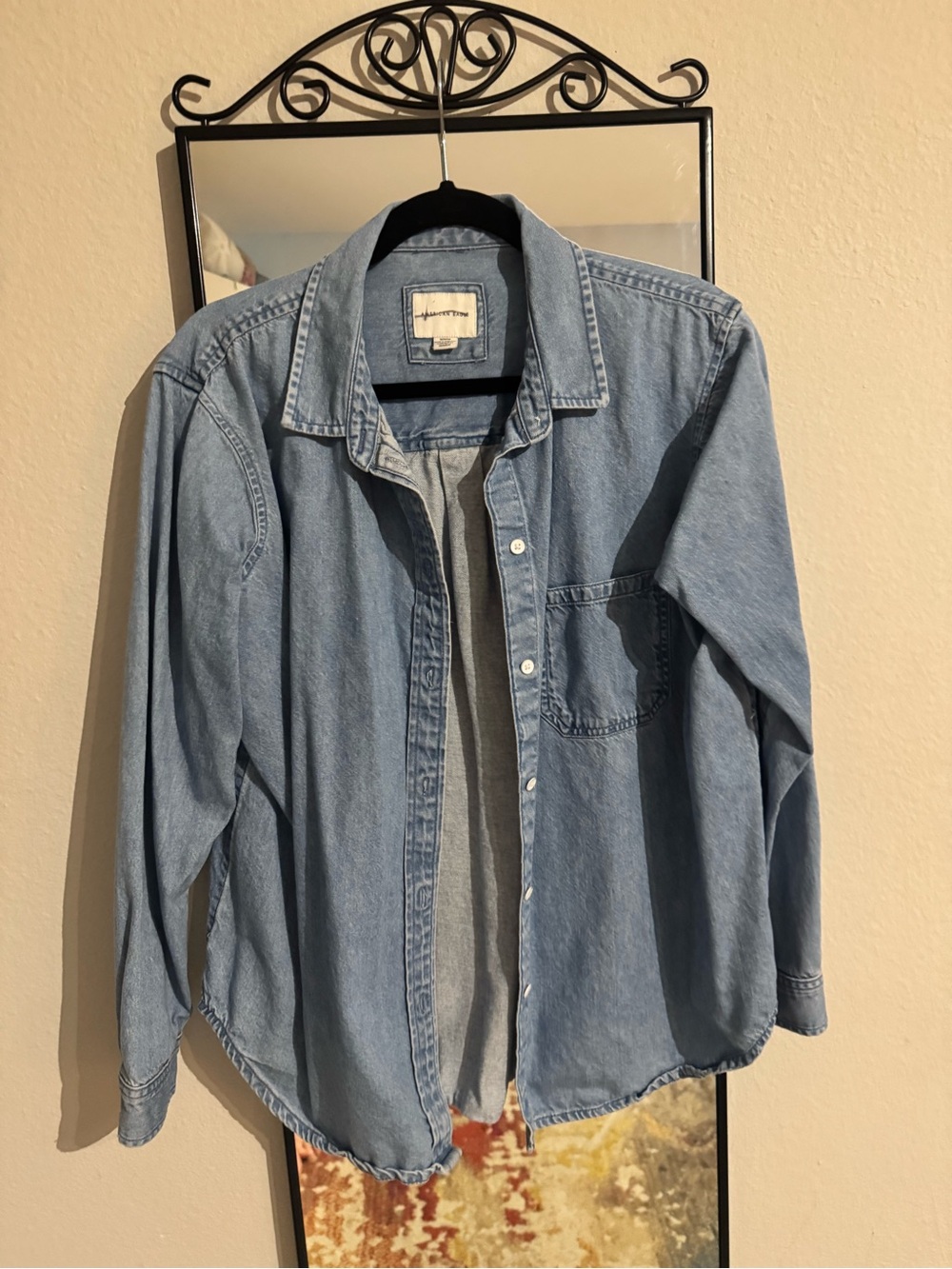 American Eagle Outfitters Light Blue Denim Button-Down Shirt